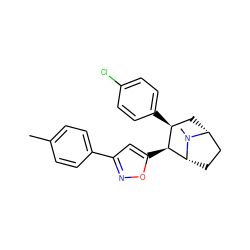 Cc1ccc(-c2cc([C@H]3[C@@H](c4ccc(Cl)cc4)C[C@@H]4CC[C@H]3N4C)on2)cc1 ZINC000013532740