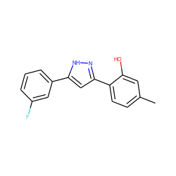 Cc1ccc(-c2cc(-c3cccc(F)c3)[nH]n2)c(O)c1 ZINC000013126655