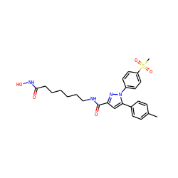 Cc1ccc(-c2cc(C(=O)NCCCCCCC(=O)NO)nn2-c2ccc(S(C)(=O)=O)cc2)cc1 ZINC001772630268