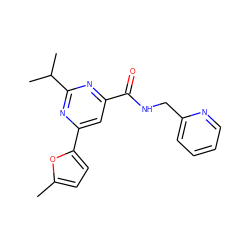 Cc1ccc(-c2cc(C(=O)NCc3ccccn3)nc(C(C)C)n2)o1 ZINC000045348851