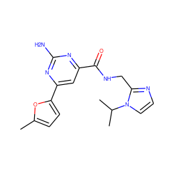 Cc1ccc(-c2cc(C(=O)NCc3nccn3C(C)C)nc(N)n2)o1 ZINC000045350933