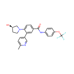 Cc1ccc(-c2cc(C(=O)Nc3ccc(OC(F)(F)F)cc3)ccc2N2CC[C@@H](O)C2)cn1 ZINC001772651692