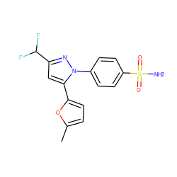 Cc1ccc(-c2cc(C(F)F)nn2-c2ccc(S(N)(=O)=O)cc2)o1 ZINC000013761839