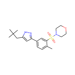 Cc1ccc(-c2cc(CC(C)(C)C)[nH]n2)cc1S(=O)(=O)N1CCOCC1 ZINC000040914487