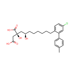 Cc1ccc(-c2cc(Cl)ccc2CCCCCC[C@@H](O)C[C@](O)(CC(=O)O)C(=O)O)cc1 ZINC000013781076