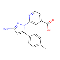 Cc1ccc(-c2cc(N)nn2-c2cc(C(=O)O)ccn2)cc1 ZINC000146566356