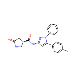 Cc1ccc(-c2cc(NC(=O)[C@H]3CNC(=O)C3)nn2-c2ccccc2)cc1 ZINC000169707000