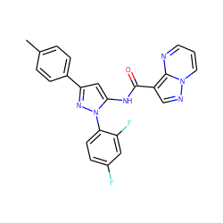 Cc1ccc(-c2cc(NC(=O)c3cnn4cccnc34)n(-c3ccc(F)cc3F)n2)cc1 ZINC000143362161