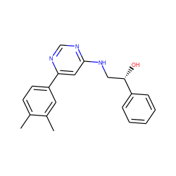 Cc1ccc(-c2cc(NC[C@H](O)c3ccccc3)ncn2)cc1C ZINC000103260535