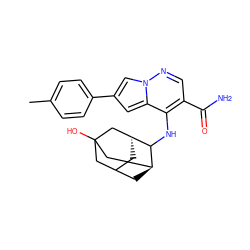 Cc1ccc(-c2cc3c(NC4[C@H]5CC6C[C@H]4CC(O)(C6)C5)c(C(N)=O)cnn3c2)cc1 ZINC000146044360