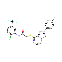 Cc1ccc(-c2cc3c(SCC(=O)Nc4cc(C(F)(F)F)ccc4Cl)nccn3n2)cc1 ZINC000017051546