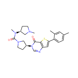 Cc1ccc(-c2cc3ncn([C@H]4CCN(C(=O)N(C)[C@H]5CCN(C)C5)C4)c(=O)c3s2)c(C)c1 ZINC000028818538