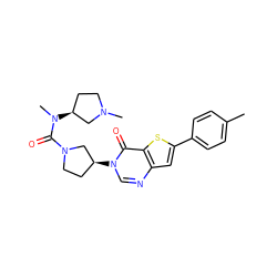Cc1ccc(-c2cc3ncn([C@H]4CCN(C(=O)N(C)[C@H]5CCN(C)C5)C4)c(=O)c3s2)cc1 ZINC000028818534