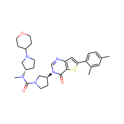 Cc1ccc(-c2cc3ncn([C@H]4CCN(C(=O)N(C)[C@H]5CCN(C6CCOCC6)C5)C4)c(=O)c3s2)c(C)c1 ZINC000028818556