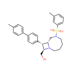 Cc1ccc(-c2ccc([C@H]3[C@H](CO)N4CCCCN(S(=O)(=O)c5cccc(C)c5)C[C@@H]34)cc2)cc1 ZINC000095599133