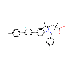 Cc1ccc(-c2ccc(-c3ccc4c(c3)c(C)c(CC(C)(C)C(=O)O)n4Cc3ccc(Cl)cc3)cc2F)cc1 ZINC000028351607