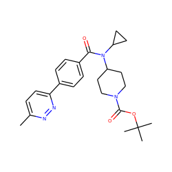 Cc1ccc(-c2ccc(C(=O)N(C3CC3)C3CCN(C(=O)OC(C)(C)C)CC3)cc2)nn1 ZINC000207676296