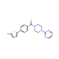 Cc1ccc(-c2ccc(C(=O)N3CCN(c4ncccn4)CC3)cc2)s1 ZINC000299823831