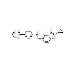 Cc1ccc(-c2ccc(C(=O)Nc3ccc4nc(C5CC5)c(C)n4c3)cc2)nc1 ZINC000042989800