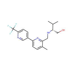 Cc1ccc(-c2ccc(C(F)(F)F)nc2)nc1CN[C@@H](CO)C(C)C ZINC000204421767