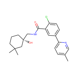 Cc1ccc(-c2ccc(Cl)c(C(=O)NC[C@]3(O)CCCC(C)(C)C3)c2)nc1 ZINC000043017968