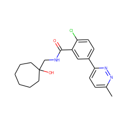 Cc1ccc(-c2ccc(Cl)c(C(=O)NCC3(O)CCCCCC3)c2)nn1 ZINC000049071895