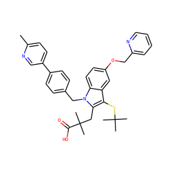 Cc1ccc(-c2ccc(Cn3c(CC(C)(C)C(=O)O)c(SC(C)(C)C)c4cc(OCc5ccccn5)ccc43)cc2)cn1 ZINC000042964010