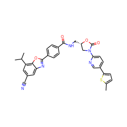 Cc1ccc(-c2ccc(N3C[C@H](CNC(=O)c4ccc(-c5nc6cc(C#N)cc(C(C)C)c6o5)cc4)OC3=O)nc2)s1 ZINC000071334416