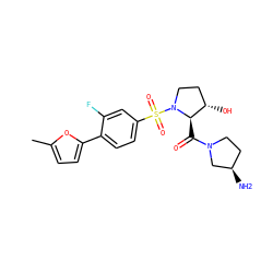 Cc1ccc(-c2ccc(S(=O)(=O)N3CC[C@H](O)[C@H]3C(=O)N3CC[C@@H](N)C3)cc2F)o1 ZINC000040936275