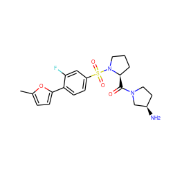 Cc1ccc(-c2ccc(S(=O)(=O)N3CCC[C@H]3C(=O)N3CC[C@@H](N)C3)cc2F)o1 ZINC000040934057