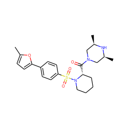 Cc1ccc(-c2ccc(S(=O)(=O)N3CCCC[C@H]3C(=O)N3C[C@H](C)N[C@H](C)C3)cc2)o1 ZINC000040919003