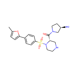 Cc1ccc(-c2ccc(S(=O)(=O)N3CCNC[C@H]3C(=O)N3CC[C@@H](N)C3)cc2)o1 ZINC000040412038