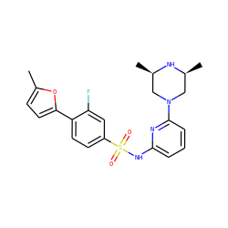 Cc1ccc(-c2ccc(S(=O)(=O)Nc3cccc(N4C[C@H](C)N[C@H](C)C4)n3)cc2F)o1 ZINC000043173783