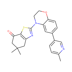 Cc1ccc(-c2ccc3c(c2)N(c2nc4c(s2)C(=O)CC(C)(C)C4)CCO3)cn1 ZINC000040394830