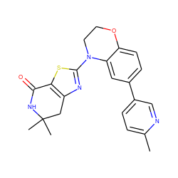 Cc1ccc(-c2ccc3c(c2)N(c2nc4c(s2)C(=O)NC(C)(C)C4)CCO3)cn1 ZINC000040891772