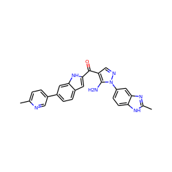 Cc1ccc(-c2ccc3cc(C(=O)c4cnn(-c5ccc6[nH]c(C)nc6c5)c4N)[nH]c3c2)cn1 ZINC000149874918