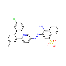 Cc1ccc(-c2cccc(Cl)c2)c(-c2ccc(/N=N/c3cc(S(=O)(=O)O)c4ccccc4c3N)cn2)c1 ZINC000223776720