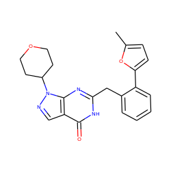 Cc1ccc(-c2ccccc2Cc2nc3c(cnn3C3CCOCC3)c(=O)[nH]2)o1 ZINC000169699888