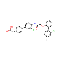 Cc1ccc(-c2ccccc2OCC(=O)Nc2ccc(-c3ccc(CC(=O)O)cc3)cc2Cl)c(Cl)c1 ZINC000040403884