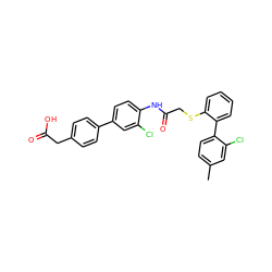 Cc1ccc(-c2ccccc2SCC(=O)Nc2ccc(-c3ccc(CC(=O)O)cc3)cc2Cl)c(Cl)c1 ZINC000042852420