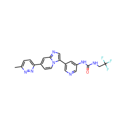 Cc1ccc(-c2ccn3c(-c4cncc(NC(=O)NCC(F)(F)F)c4)cnc3c2)nn1 ZINC000146936580