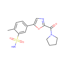 Cc1ccc(-c2cnc(C(=O)N3CCCC3)o2)cc1S(N)(=O)=O ZINC000473133131