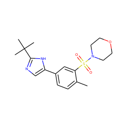 Cc1ccc(-c2cnc(C(C)(C)C)[nH]2)cc1S(=O)(=O)N1CCOCC1 ZINC000040918412