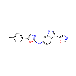 Cc1ccc(-c2cnc(Nc3ccc4c(-c5cnco5)c[nH]c4c3)o2)cc1 ZINC000013819531