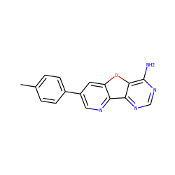 Cc1ccc(-c2cnc3c(c2)oc2c(N)ncnc23)cc1 ZINC000103244395