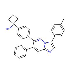 Cc1ccc(-c2cnc3cc(-c4ccccc4)c(-c4ccc(C5(N)CCC5)cc4)nn23)cc1 ZINC000114039221