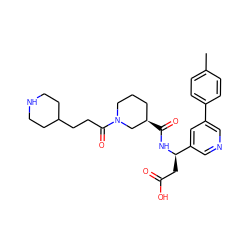 Cc1ccc(-c2cncc([C@@H](CC(=O)O)NC(=O)[C@@H]3CCCN(C(=O)CCC4CCNCC4)C3)c2)cc1 ZINC000013803213