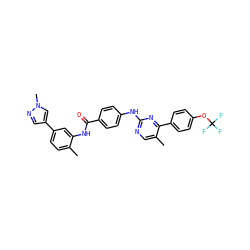 Cc1ccc(-c2cnn(C)c2)cc1NC(=O)c1ccc(Nc2ncc(C)c(-c3ccc(OC(F)(F)F)cc3)n2)cc1 ZINC000103241193