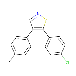 Cc1ccc(-c2cnsc2-c2ccc(Cl)cc2)cc1 ZINC000040423550