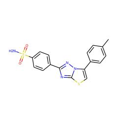 Cc1ccc(-c2csc3nc(-c4ccc(S(N)(=O)=O)cc4)nn23)cc1 ZINC001772630949